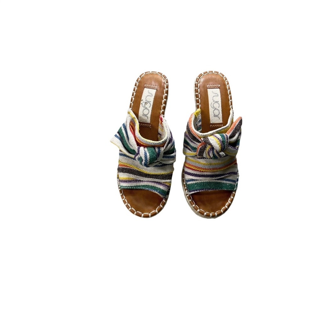 Sugar Hundreds Rainbow Stripe Knot Espadrille Wedge Slide Sandals Women's Size 7